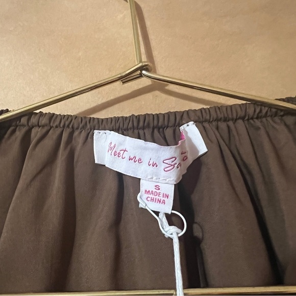 Meet Me in Santorini | NWT Ashley Poplin Cutout Maxi Dress Puff Brown Size S - Picture 3 of 12